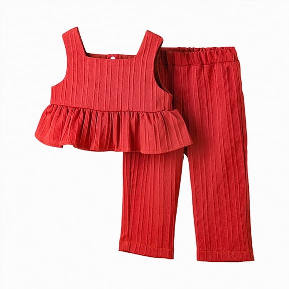 TOWED22 Toddler Baby Girl Summer Outfits Crochet Camisole Top and Linen Pants 2PC Kids Bohemian Beach Clothes for Girls(Red,18-24 M)