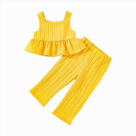 TOWED22 Toddler Baby Girl Summer Outfits Crochet Camisole Top and Linen Pants 2PC Kids Bohemian Beach Clothes for Girls(Yellow,18-24 M)