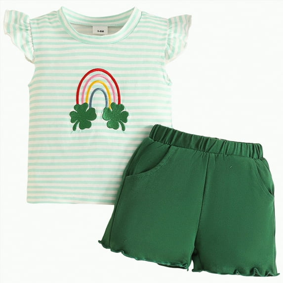 TOWED22 Toddler Baby Girl Summer Outfits Ruffle Short Sleeve Floral Print Tops Daisy Shorts Cute 2Pcs Toddler Baby Clothes(Green,18-24 M)