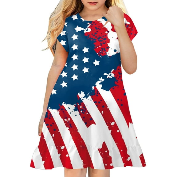 TOWED22 Toddler Baby Girls 4th of July Dress American Flag Outfit Kids American Flag Patriotic Clothes(Purple,9-10 Y)
