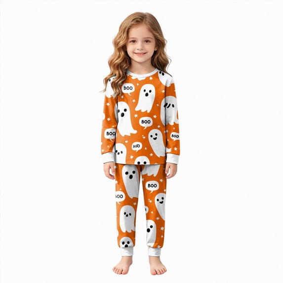 TOWED22 Toddler Baby Girls Boy Halloween Pajamas Set Kids Sleepwear 2 Pcs Pjs Long Sleeve Top and Pant Sleepwear Clothes Sets(Orange,4-5 Y)