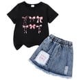 thumbnail image 1 of TOWED22 Toddler Baby Girls Butterfly Outfit Short Sleeve Bow Print Tops T-Shirt + Skirt Dress Shorts Summer Two Piece Clothes Set(R,5-6 Y), 1 of 3