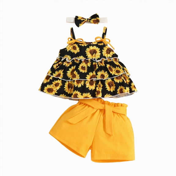 TOWED22 Toddler Baby Girls Clothes Summer Outfits Fruit Print Bow Camisole Top and Casual Shorts 2-piece Summer Clothing Set(Blazer,6-9 M)