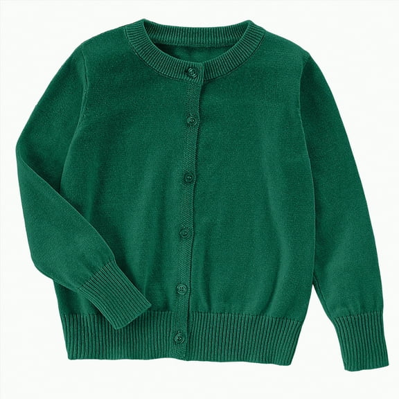 TOWED22 Toddler Baby Girls Cotton Knit Jacquard Sweater Cardigan, Crew Neck Spring Coat Sweater Long Sleeve Clothes Warm Tops(Dark Green,7-8 Y)