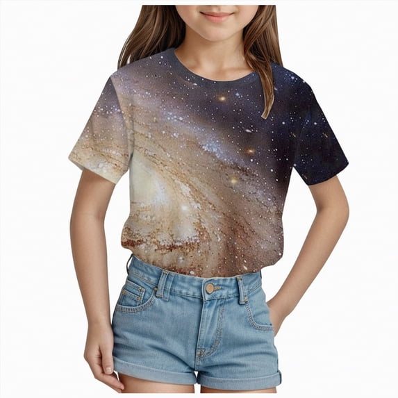 TOWED22 Toddler Baby Girls Flower Shirt Cute Graphic Short Sleeve T-Shirt Kids Print Graphic Summer Tees Top(Beige,8-9 Y)