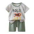 thumbnail image 1 of TOWED22 Toddler Baby Girls Summer Outfits Cute Daisy Ruffle Ribbed Short Sleeve T-Shirts Tops Floral Shorts 2Pcs Sets Grey,18-24 M, 1 of 3