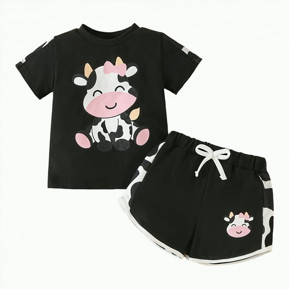 TOWED22 Toddler Baby Girls Summer Outfits Daisy Ruffle Short Sleeve T-Shirts Tops Floral Shorts 2Pcs Clothes Set 6M-4T(Black,2-3 Y)