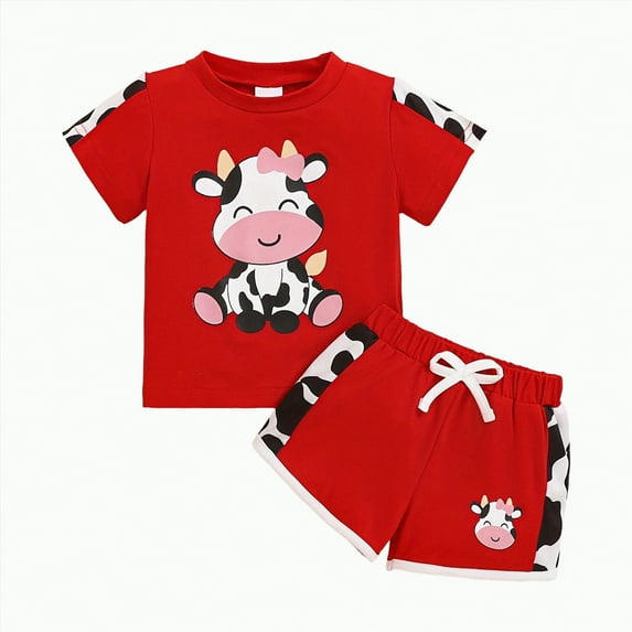 TOWED22 Toddler Baby Girls Summer Outfits Daisy Ruffle Short Sleeve T-Shirts Tops Floral Shorts 2Pcs Clothes Set 6M-4T(Red,12-18 M)