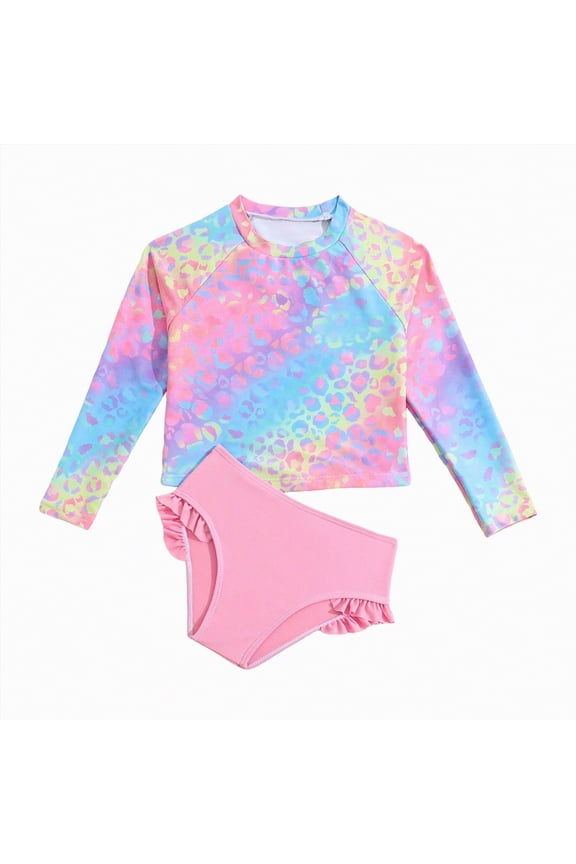 Toddler Baby Girls Swimsuit Long Sleeve Bathing Suit Rash Guard Swim Suit Bikini Set UPF 50+ Pink,3-4 Y