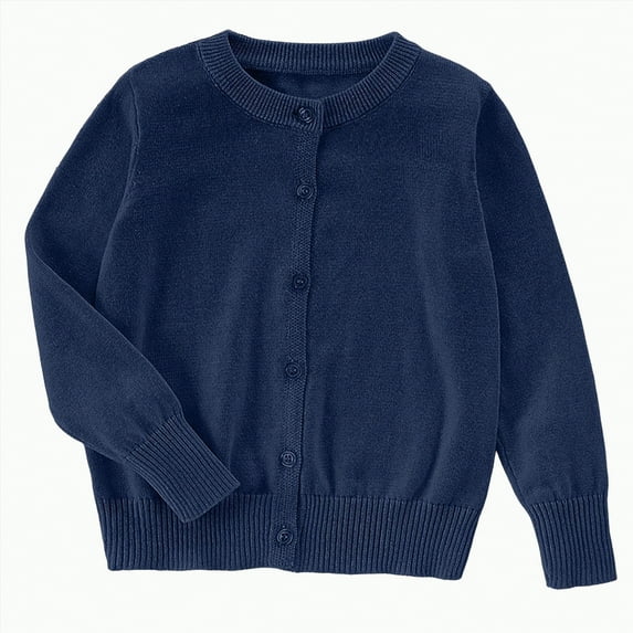TOWED22 Toddler Baby Kids Girls Cardigan Long Sleeve Kids Button Sweater Girl Crew Neck Cardigans Knitwear Cozy Dailywear(Z03-Navy,4-5 Y)