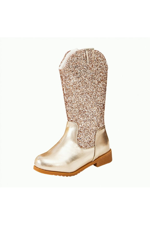 Toddler/Big Girls Knee High Boots with Side Zipper Riding Shoes for Kids Party Christmas Holiday(Gold,2)