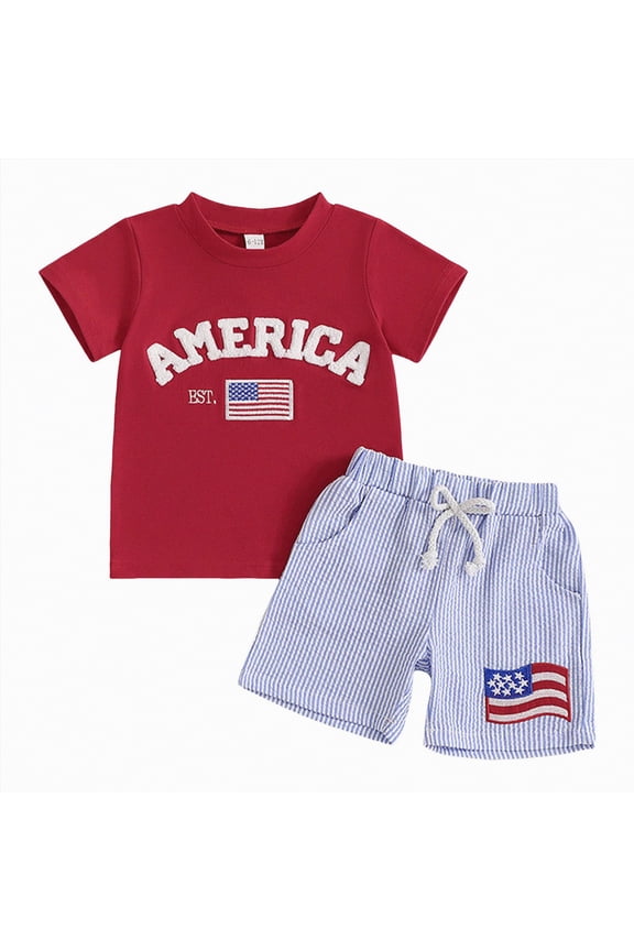 Toddler Boy 2 Piece Outfits Set Short Sleeve Dinosaur T-Shirt and Shorts Summer Clothes Watermelon Red,12-18 M