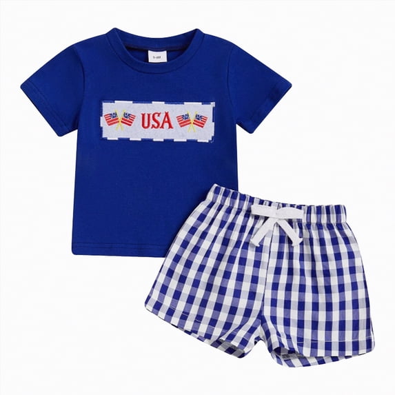 TOWED22 Toddler Boy 4th of July 2Pcs Clothes Set Vintage Flag Print Short Sleeve T-Shirt Shorts 6M-7T(Blue,18-24 M)