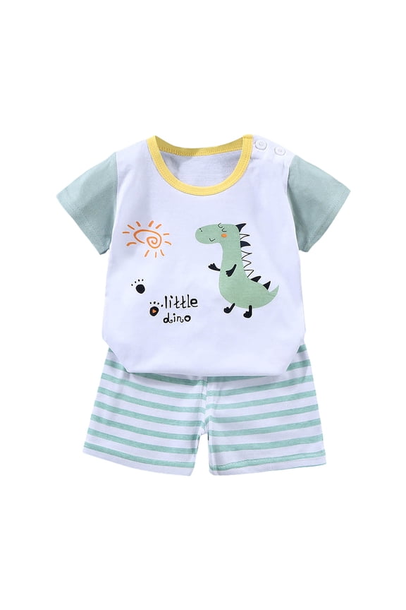 Toddler Boy Casual Outfits Dinosaur Print Short Sleeve T-Shirt Tee and Pocket Shorts 2 Piece Summer Clothes Set(White,7-8 Y)