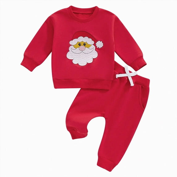 TOWED22 Toddler Boy Christmas Outfit Long Sleeve Santa Print Graphic Letter Pullover Tops and Pants Set 2Pcs Infant Baby Fall Winter Clothes
