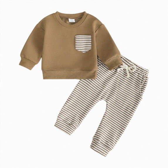 TOWED22 Toddler Boy Clothes Baby Outfits Fall Winter Solid Color Pullover Pockets Sweatshirts + Joggers Pants Set(Blazer,18-24 M)