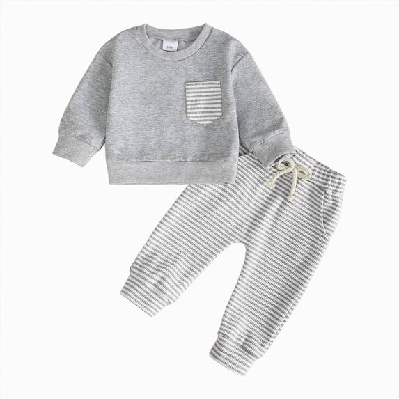 TOWED22 Toddler Boy Clothes Baby Outfits Fall Winter Solid Color Pullover Pockets Sweatshirts + Joggers Pants Set(Blazer,6-12 M)