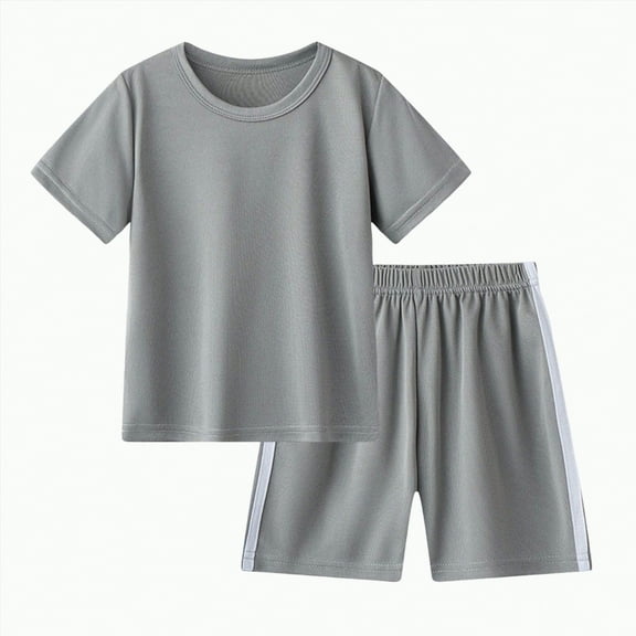 TOWED22 Toddler Boy Clothes Cute Kids Cotton Summer Outfits Casual Short Sleeve Shorts Set For Boys 1-7 Years(Grey,4-5 Y)