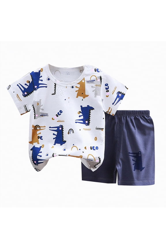 Toddler Boy Clothes Short Sleeve Goose Embroidered T-shirt Plaid Shorts 2pcs Summer Clothes(Blue,3-4 Y)