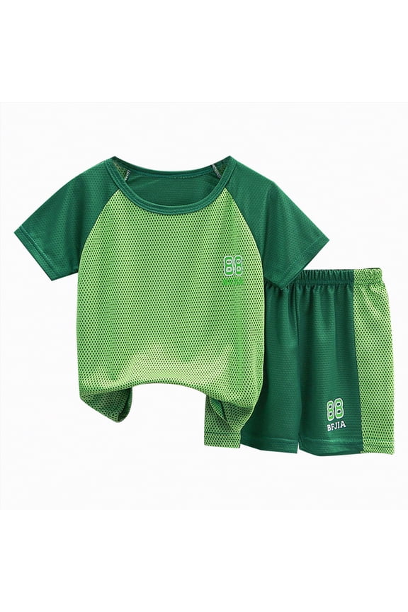 Toddler Boy Cotton Summer Short Sleeve T-Shirt and Short Set Green,2-3 Y