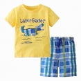 thumbnail image 1 of TOWED22 Toddler Baby Boy Summer Outfit 1-5T Baby Boy Clothes Short Sleeve T-Shirts Top + Shorts 2Pcs Boy Clothing Casual Set(Yellow,7-8 Y), 1 of 5