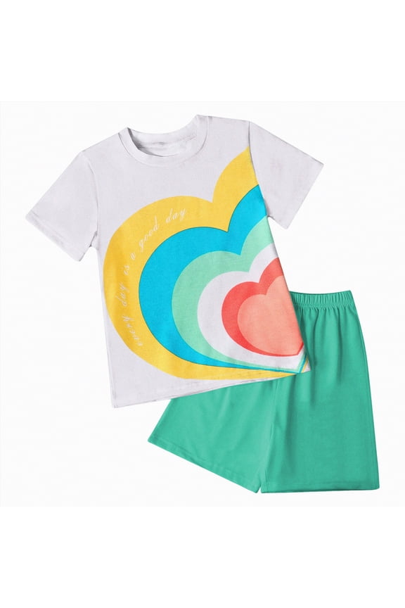 Toddler Boy Girl Birthday Outfits Summer Stripe Letter Embroidery Short Sleeve Crew Neck T Shirt with Shorts Set(Green,3-4 Y)