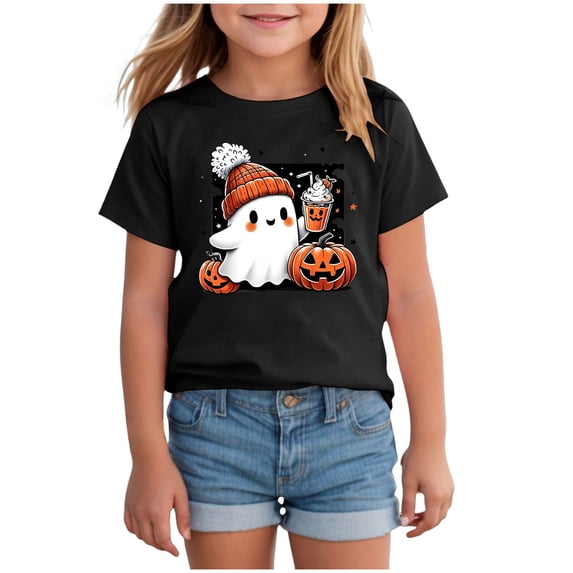 TOWED22 Toddler Boy Girls Halloween Shirt Pumpkin Ghost Tops Kids Outfits Short Sleeve Tshirt,Black,10-11 Y