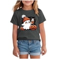 thumbnail image 1 of TOWED22 Toddler Boy Girls Halloween Shirt Pumpkin Ghost Tops Kids Outfits Short Sleeve Tshirt,Grey,12-18 M, 1 of 5