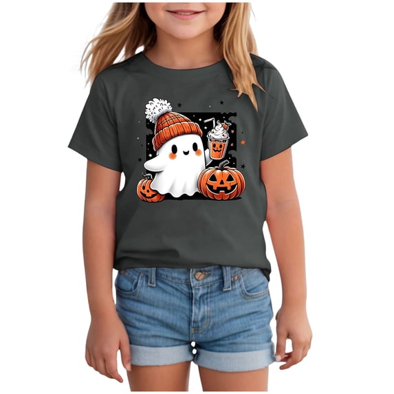 TOWED22 Toddler Boy Girls Halloween Shirt Pumpkin Ghost Tops Kids Outfits Short Sleeve Tshirt,Grey,12-18 M