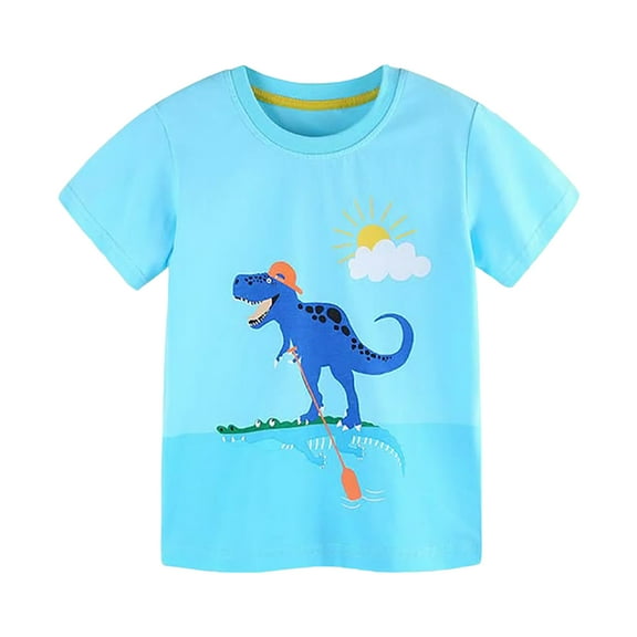 TOWED22 Toddler Boy Graphic Shirts, Dinosaur Short Sleeve Cotton Tshirt, Kids Summer Cars Tees Top Clothes(Sky Blue,1-2 Y)