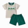 thumbnail image 1 of TOWED22 Toddler Boy Lobster Short Outfit Crawfish/Turtle/Crab Embroidery Short Sleeve Tops Stripe Shorts 2Pcs Animal Outfit Green,3-4 Y, 1 of 4
