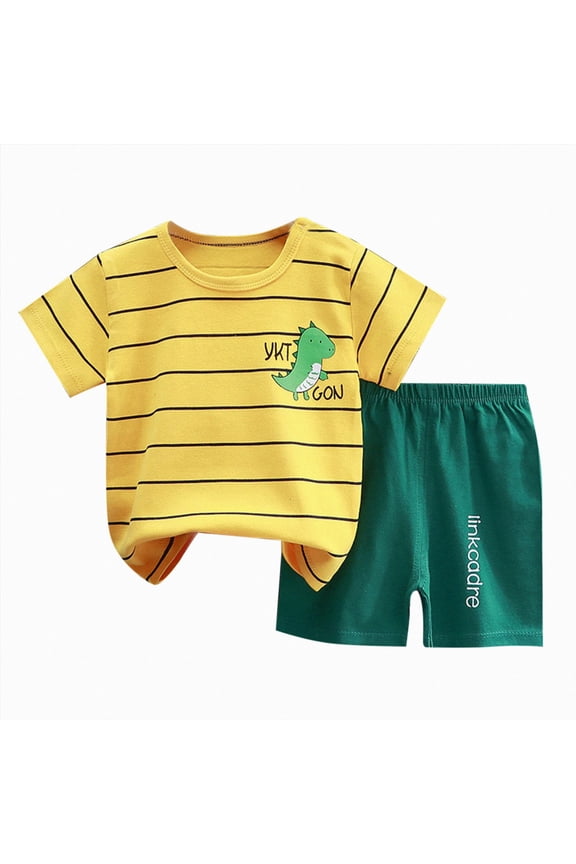 Toddler Boy Loungewear Pajamas Short Sleeve Soft Tee and Shorts 2 Piece Summer Sleepwear Outfits Clothes(Green,4-5 Y)