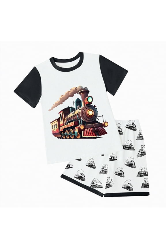 Toddler Boy Monster Truck Rally Print Short Sleeve Tee Shorts Casual Summer Outfit Brick Red,7-8 Y
