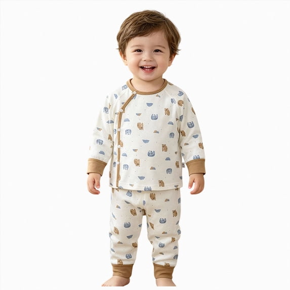 TOWED22 Toddler Boy Outfit Long Sleeve Print Sweatshirts and Pants Set 2Pcs Infant Baby Spring Fall Winter Clothes Sets Size:6-12 M,Color:Brown