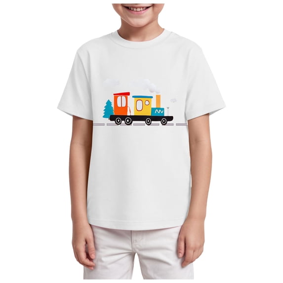 TOWED22 Toddler Boy Short Sleeve Tee Shirts Summer Cotton Casual Graphic Crewneck Tshirt(White,9-10 Y)