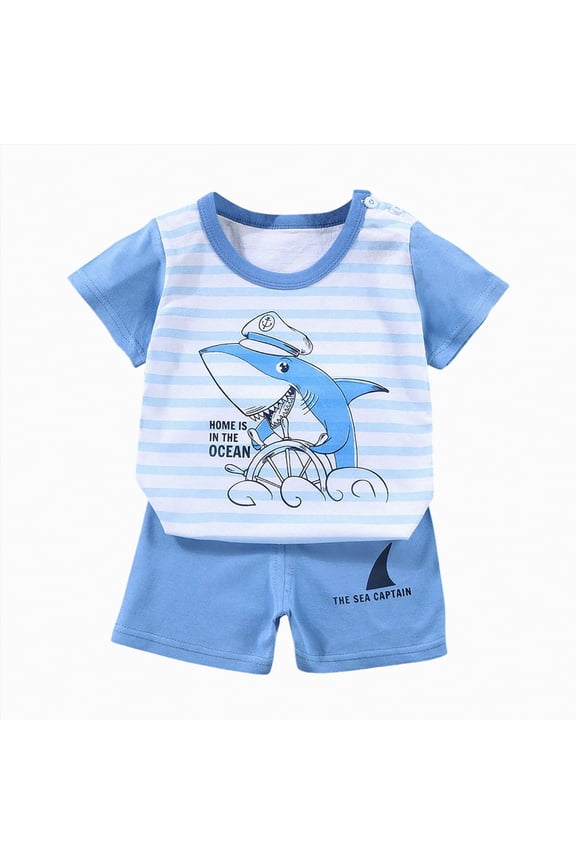 Toddler Boy Space Rocket Print Short Sleeve T-Shirt Shorts Casual Summer Clothes Sky Blue,3-6 M