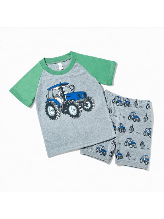 Toddler Boy Summer Casual Clothes Short Sleeve Graphic Tee Shorts Play Outfit Light Green,5-6 Y