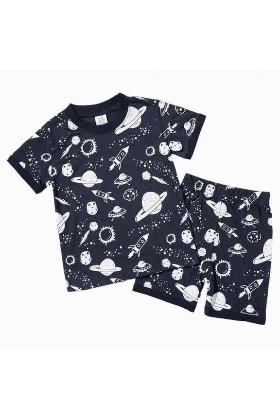 Toddler Boy Summer Casual Outfit Clothes Short Sleeve Graphic Tee Elastic Shorts Navy,2-3 Y