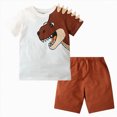 thumbnail image 1 of TOWED22 Toddler Boy Summer Outfits Baby Boy Print Short Sleeves T-Shirt Plaid Shorts Set Infant Boy Clothes Set(Brown,2-3 Years), 1 of 7