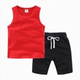 thumbnail image 1 of TOWED22 Toddler Boys 2 PCS Tank Top and Shorts Set Cotton Sleeveless Shirts and Shorts Summer Outfits(Red,18-24 M), 1 of 4