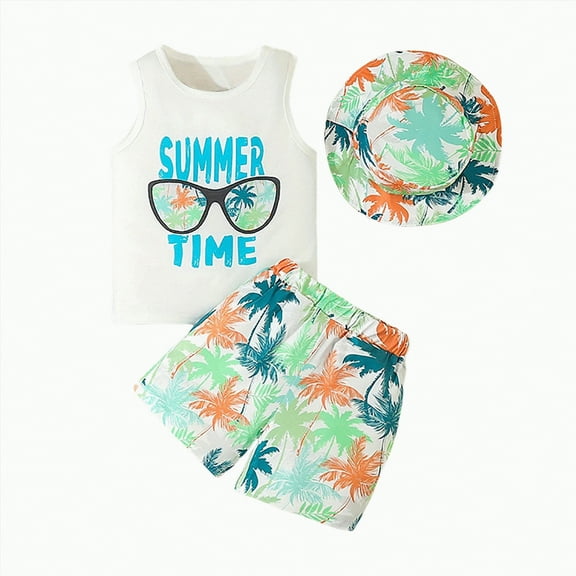 TOWED22 Toddler Boys 2-piece Tank Top and Shorts Set Summer Clothes Cotton Shirts and Shorts Kids Outfits(Orange,1-2 Y)