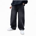 thumbnail image 1 of TOWED22 Toddler Boys' Cargo Jeans Streetwear Style Loose Straight Leg Washed Elastic Waist Denim Pants(Black,10-11 Y), 1 of 9