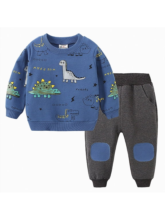 Toddler Boys Clothes Dinosaur Print 6 12 18 24 Months 3T 4T Outfits Long Sleeve Pullover Jogger Pant 2PC Sets(Blazer,1-2 Y)