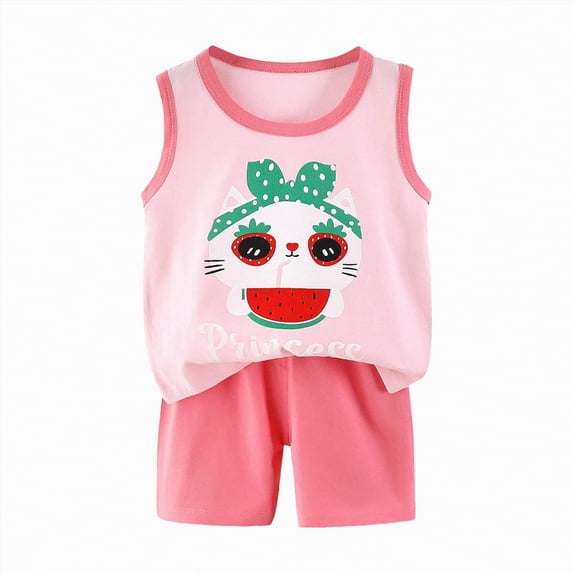 TOWED22 Toddler Boys Clothes for Baby Boy Summer Outfits Sleeveless Tank Top and Shorts Set 1-4t(Pink,6-12 M)