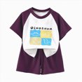 thumbnail image 1 of TOWED22 Toddler Boys Clothing 2Pcs Set Short Sleeve Crewneck T Shirt Elastic Waist Cartoon Print Shorts for Summer(Purple,2-3 Y), 1 of 4