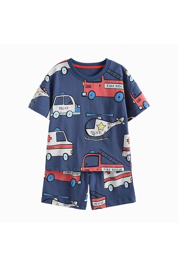 Toddler Boys Cotton Two Piece Summer Clothes Short Sleeve T Shirt Elastic Waist Colorful Print Shorts Matching Sets(Light Pink,7-8 Y)