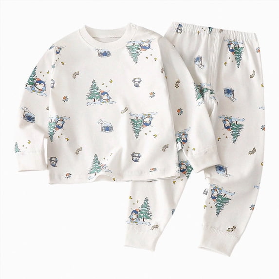 TOWED22 Toddler Boys Fall Winter Set Long Sleeve Cute Print Graphic Crewneck Sweatshirt Elastic Waist Joggers 2 Piece Warm Outfits Clothes(Light Blue,0-9 M)