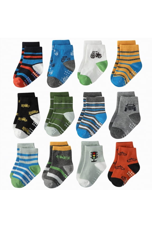 Toddler Boys Girls Athletic Socks Multi Pack, Cushioned Crew Socks for Everyday Play, Fun Colorful Patterns Orange,7Y