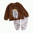 thumbnail image 1 of TOWED22 Toddler Boys Girls Cotton Pajama Set Cute Soft Pajamas Kids Winter Solid Color Cute Print Long Sleeved Home Wear Clothes Suit Baby Clothes Brown,3-6 M, 1 of 6