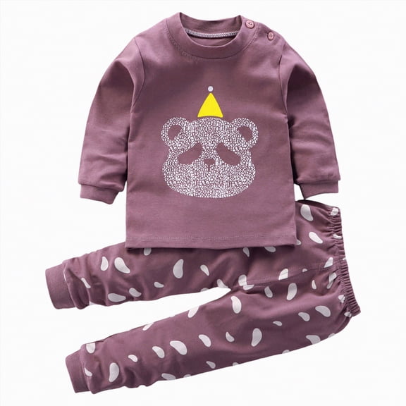 TOWED22 Toddler Boys Girls Cotton Pajama Set Cute Soft Pajamas Kids Winter Solid Color Cute Print Long Sleeved Home Wear Clothes Suit Baby Clothes Purple,6-12 M